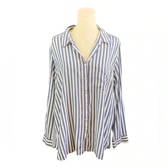 Jane & Delancey Striped Button Up Shirt with Buttons‎ on Back/Front. - Picture 1 of 5